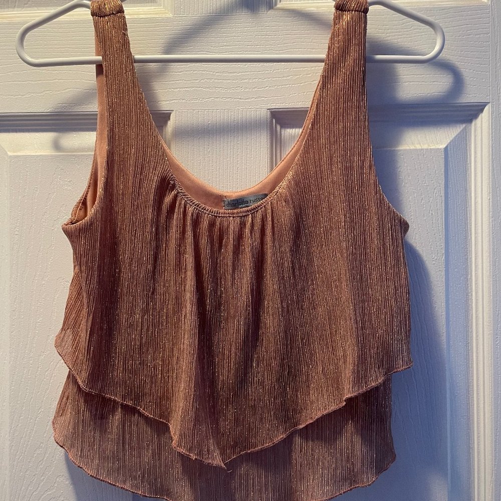 sparkly, flowy pink crop top